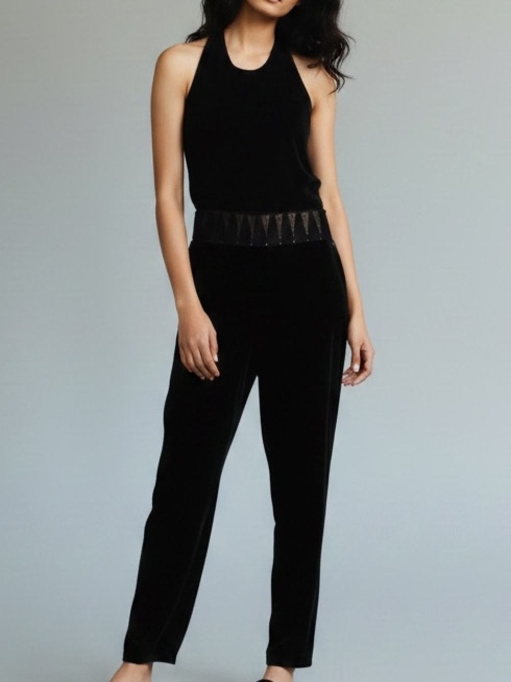 Free People Black Velvet Sleeveless Halter Jumpsuit Size 8 - Picture 5 of 9